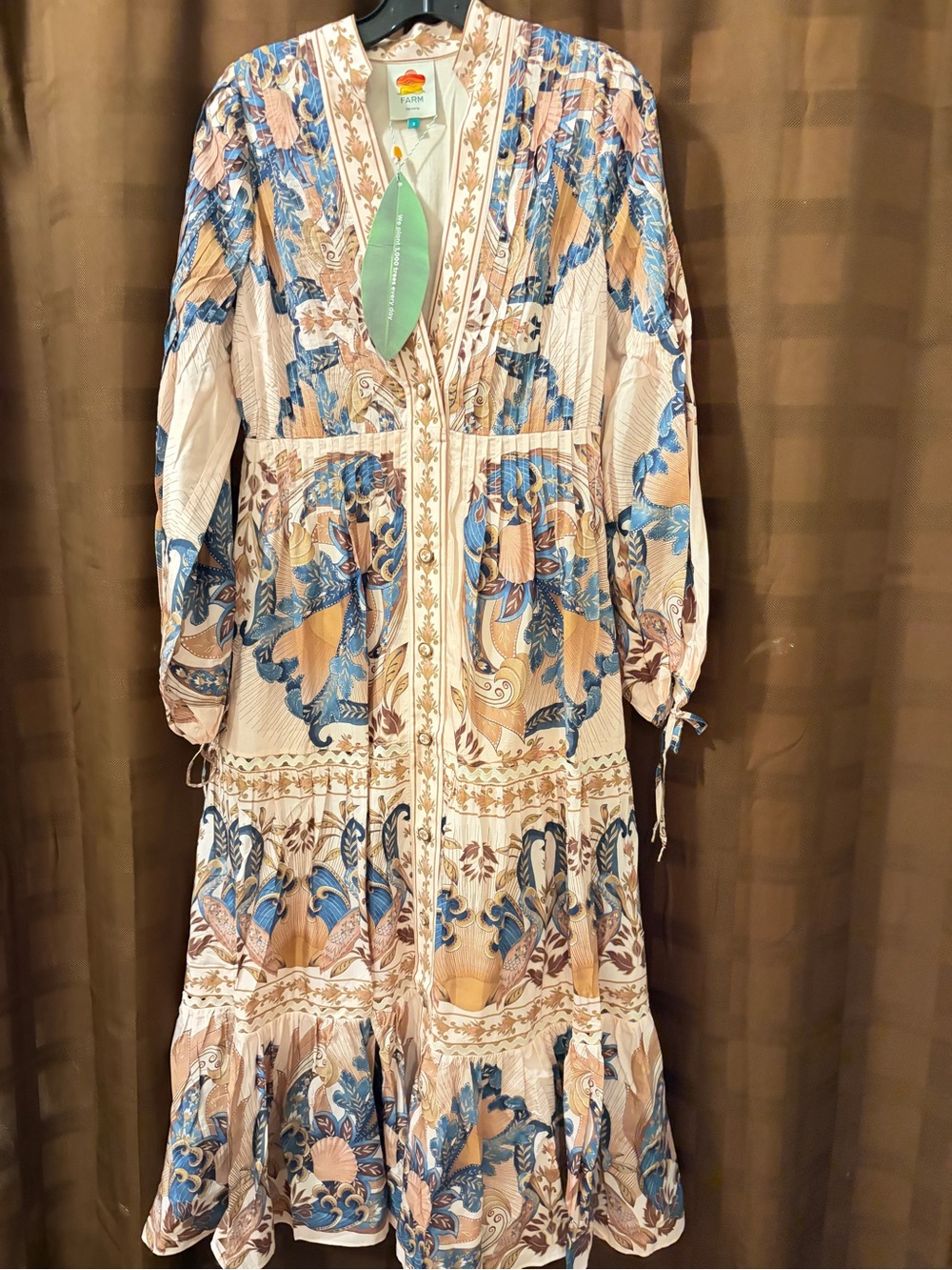 NWT FARM RIO Sea Garden Scarf Midi Dress Size Small Soft Pink reg $348 small - Picture 5 of 9